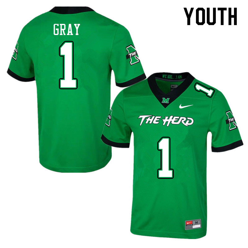 Youth #1 Charlie Gray Marshall Thundering Herd College Football Jerseys Sale-Green - Click Image to Close